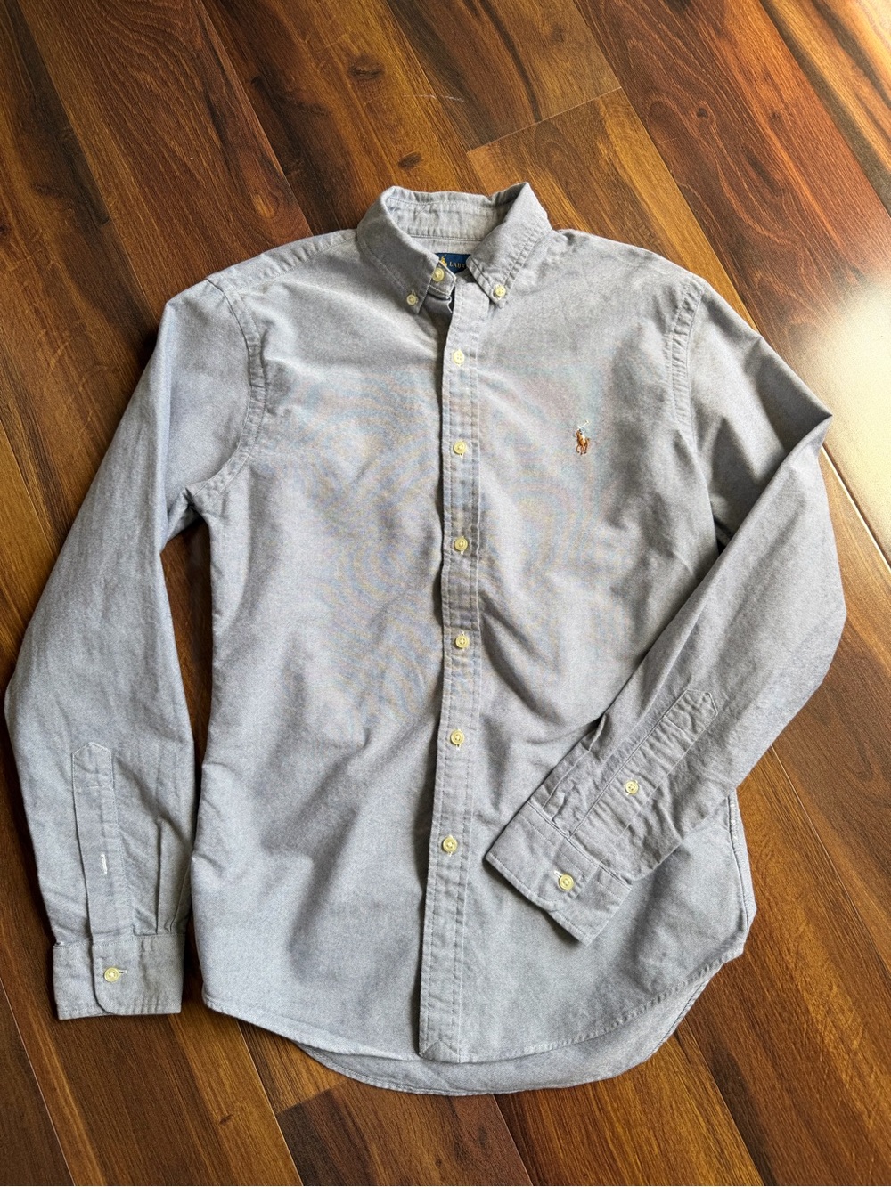 Ralph Lauren Slim Fit Oxford Cotton Button Down Flesh Pony Nantucket Gray Small